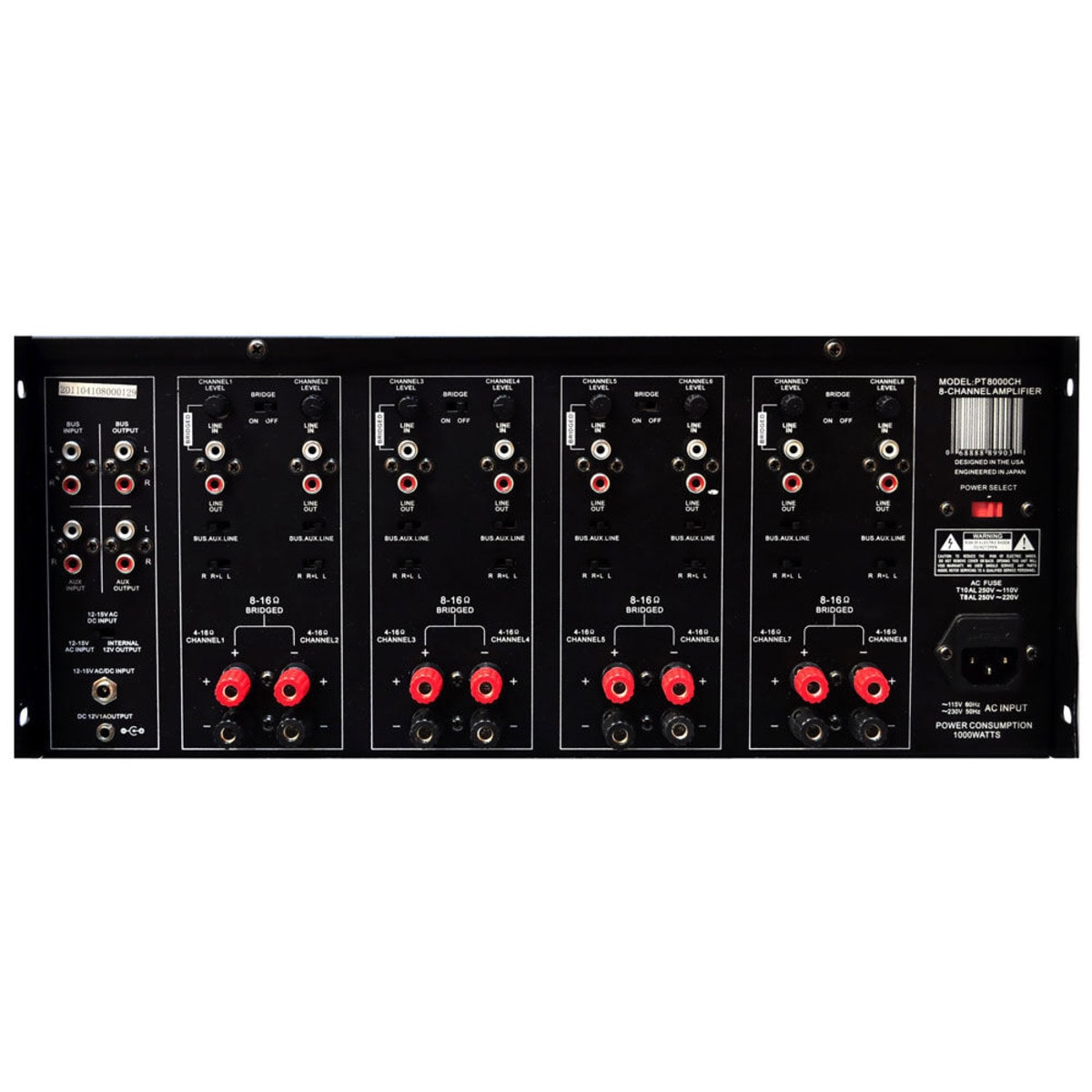 Pyle PT8000CH 19" Rack Mount 8000 Watt 8 Ch Amplifier